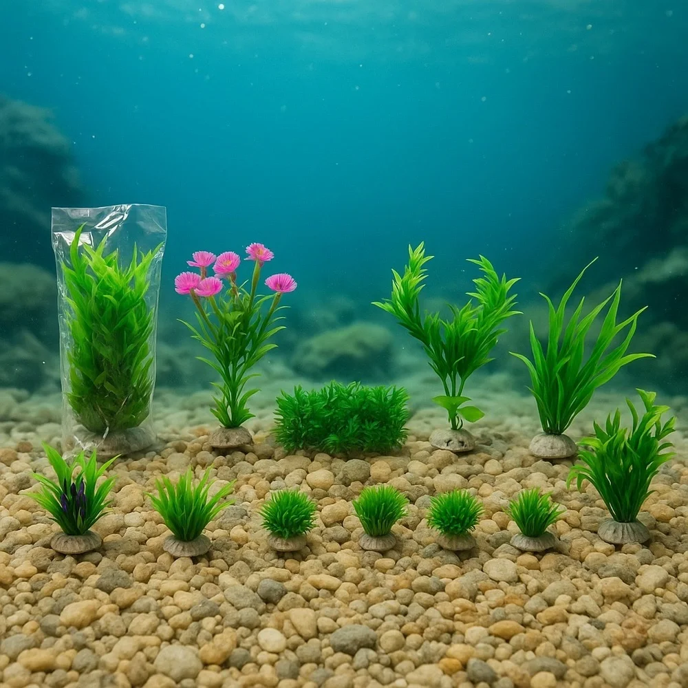 NIB Bundle of 11 Artificial Plastic Aquarium plants fish tank decor colorful